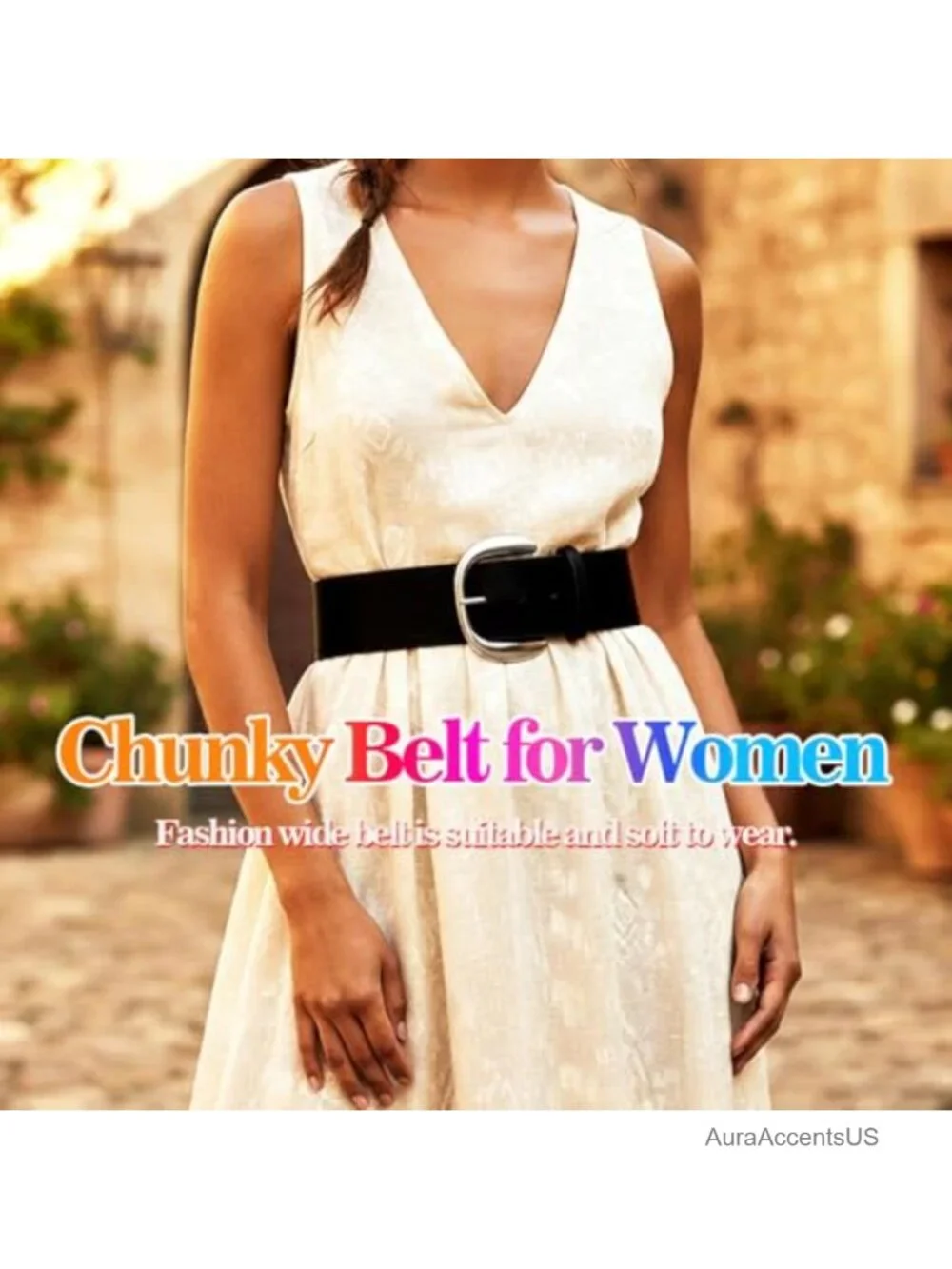 Vintage Faux Suede Leather Chunky Wide Belt for Women